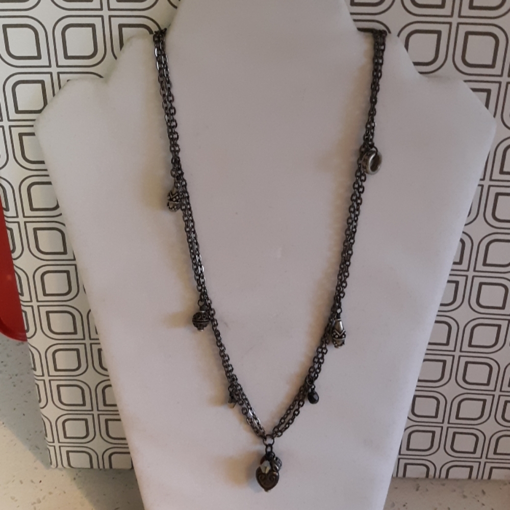 Silvertone Chain with Charms and Heart Pendant